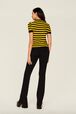 Women Poor Boy Striped Short Sleeve Sweater Striped black/mustard back worn view