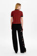 Women Poor Boy Striped Short Sleeve Sweater Striped black/coral back worn view