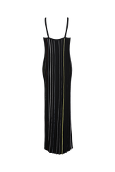 Women Multicolor Striped Pleated Dress Black back view