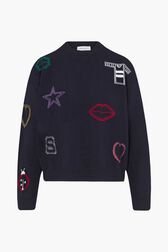 SR Iconic Symbols Sweater Black/blue front view