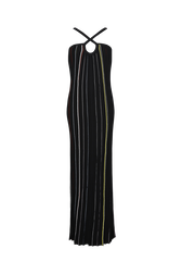 Women Multicolor Striped Pleated Dress Black front view