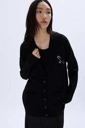 Cardigan en merinos et soie Noir vue de détail 1
