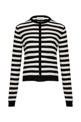Women Poorboy knitted striped cardigan Black/white front view