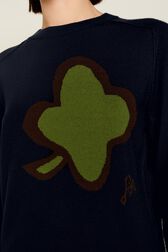 Pull symbole trèfle femme Bleu nuit vue de détail 2