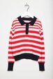 Polo manches longues fille rayé Rouge/vanille vue de face