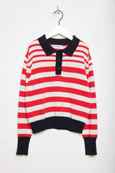Striped Girl Long Sleeve Polo Knit Red/vanilla front view