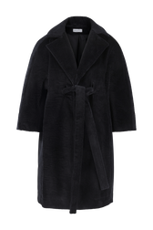 Women Velvet Long Coat Black front view