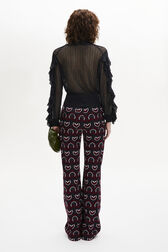 Long-Sleeved Pussybow Blouse Black back worn view