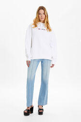 Women Signature Multicolor Oversized Hoodie White front worn view