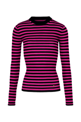 Women Multicoloured Striped Rib Sock Knit Sweater Black/fuchsia front view