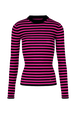 Women Multicoloured Striped Rib Sock Knit Sweater Black/fuchsia front view