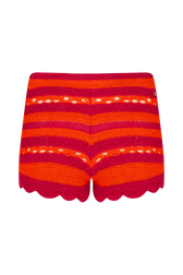 Women Two-Colour Openwork Striped Shorts Striped fuchsia/coral back view