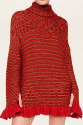 Robe courte col roulé lurex femme Rouge/or vue de détail 1