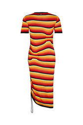 Short-sleeved striped dress Orange back view