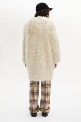 Shearling and Leather Straight-Cut Reversible Coat Ecru back worn view