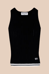 Top ajusté maille torsadée femme Noir vue de face