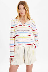 Women Picot Multicolor Striped Cardigan Multico white striped details view 1