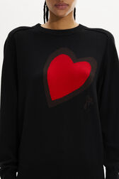 Women Heart Print Sweater Black details view 2