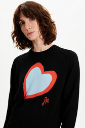 Women Heart Print Sweater Black details view 2