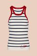 Women Striped Contrast Neckline Tank Top Ecru front view