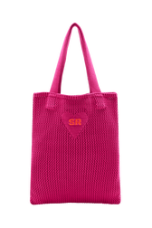 Women Heart Print Crochet Bag Fuchsia front view