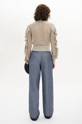 Long-Sleeved Pussybow Blouse Gold back worn view