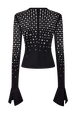 Long-sleeved studded jersey top Black back view