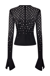Long-sleeved studded jersey top Black back view