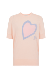 Short-sleeved round neck sweater with charms Peach front view