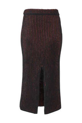 Jupe crayon longue lurex femme Raye noir/bronze vue de dos