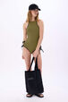 Quilted velvet tote bag Black front worn view