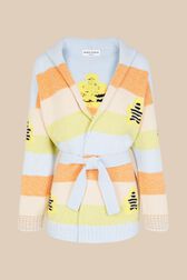 Women Multicolor Pastel Striped Belted Cardigan Multico front view