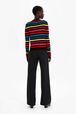 Women Poorboy knitted striped cardigan Multico striped back worn view