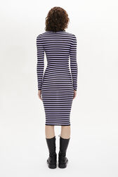 Robe rayé col rond à manches longues Raye noir/lilas vue portée de dos