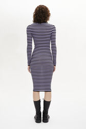 Striped Long-Sleeved Crew Neck Dress Striped black/lilac back worn view