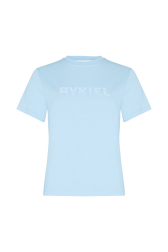 Short-sleeved crew-neck T-shirt Blue front view