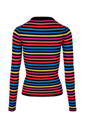 Women Multicoloured Striped Rib Sock Knit Sweater Multico striped rf back view