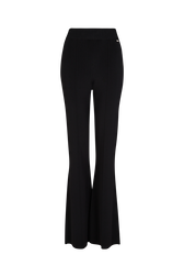 Knit High-Waisted Flare Trousers Black front view