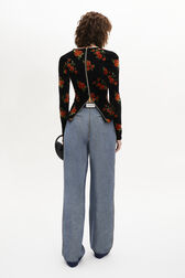 Long-Sleeved Fitted Velvet Jacquard Top Orange back worn view