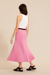 Women Ribbed Knit Long Skirt Pink back worn view