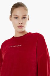 Pull à capuche velours femme Rouge vue de détail 2