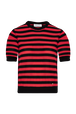 Women Poor Boy Striped Short Sleeve Sweater Striped black/coral front view