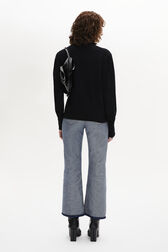 Intarsia Clover Print Cashmere Knit Turtleneck Sweater Black back worn view