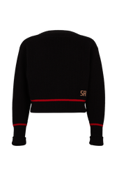 Boat-Neck Jumper With Curved Long Sleeves Black front view