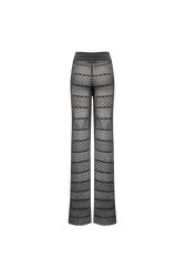 Women Striped Openwork Lace Trousers Black back view