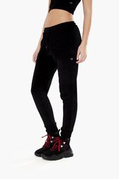Women Velvet Jogging Pants Black front worn view