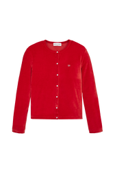 Women Velvet Cardigan Red front view