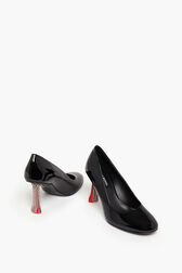 Black Patent Leather Pumps With Rhinestone Heels Black back view