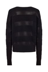 Pull col rond à manches longues en crochet coton ajouré Noir vue de dos