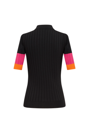 Women Ribbed Viscose Polo Shirt Black back view